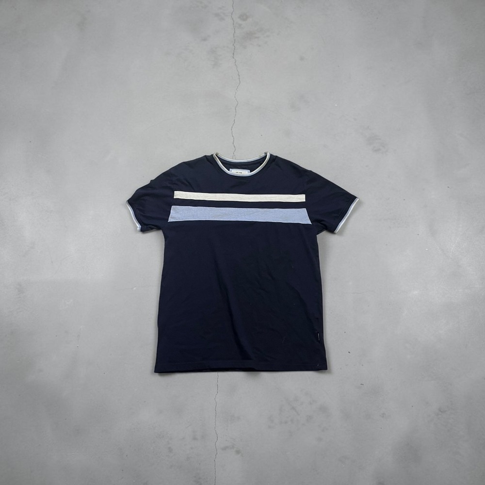 William Rast Mens Navy Blue Striped Ringer T-Shirt Size Medium Short Sleeve Tee